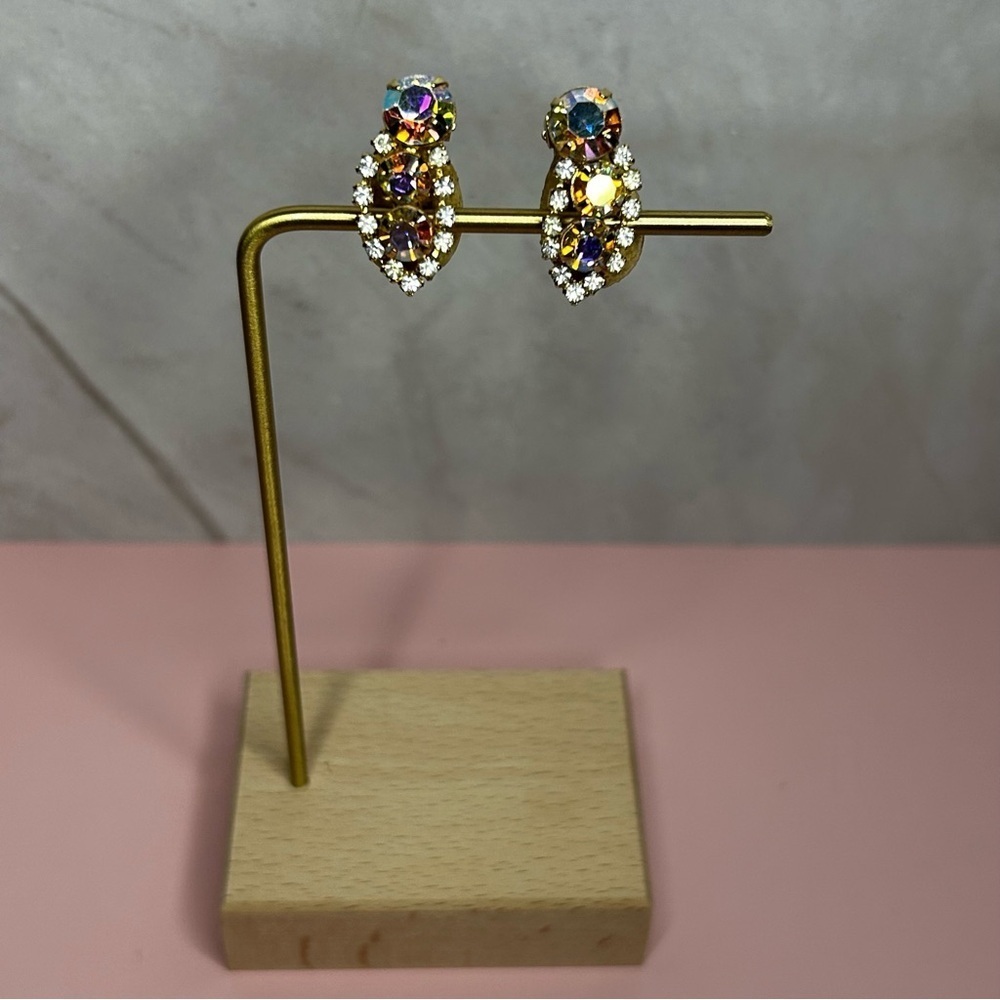 Vintage Rhinestone Gold Tone Clip On Earrings